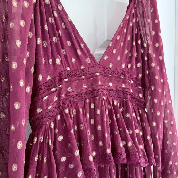 FREE PEOPLE x ROCOCO SAND Emi Burgundy Metallic Long Sleeve Maxi Dress L - Picture 4 of 14